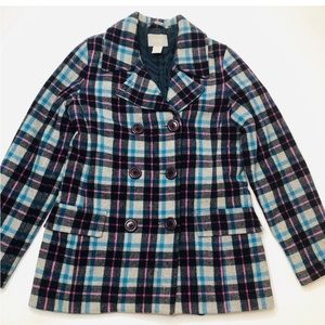 Y2K dELiA*s Wool Blend Double Breasted Plaid Pastel Peacoat Jacket